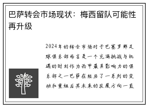 巴萨转会市场现状：梅西留队可能性再升级